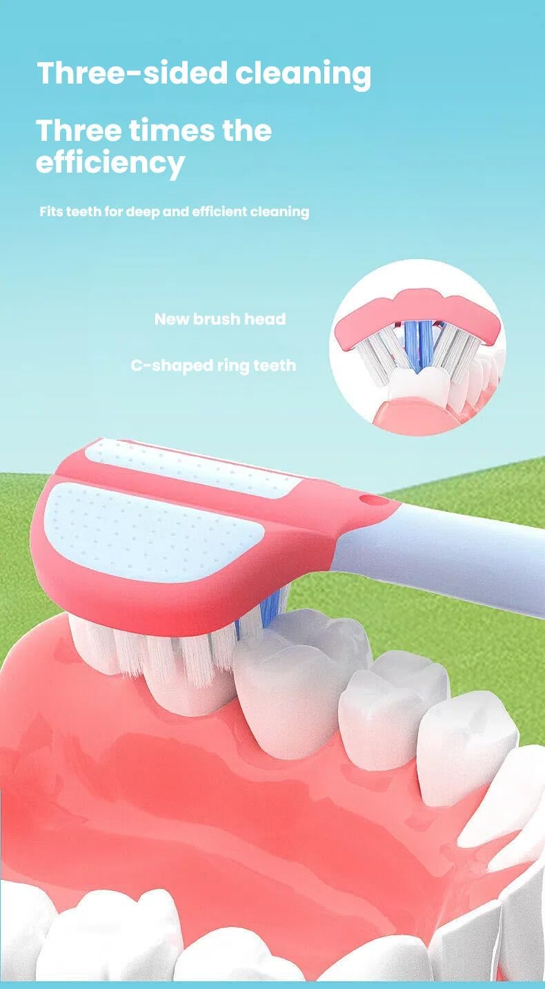 FOREVIVE 3-Sided Toddler Toothbrush 4-Pack | Ultra-Soft Bristles for Ages 1-12 | 4 Fun Colors (Gentle, 360° Cleaning, Comfortable for Sensitive Gums), Easy-Grip Handle & Quick Cleaning - Image 3